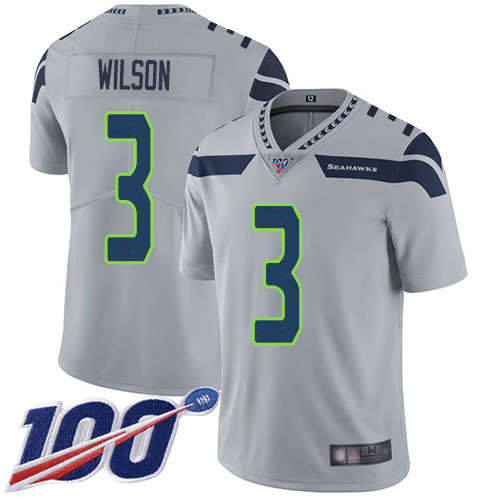 Seattle Seahawks Limited Grey Men Russell Wilson Alternate Jersey NFL Football #3 100th Season Vapor Untouchable